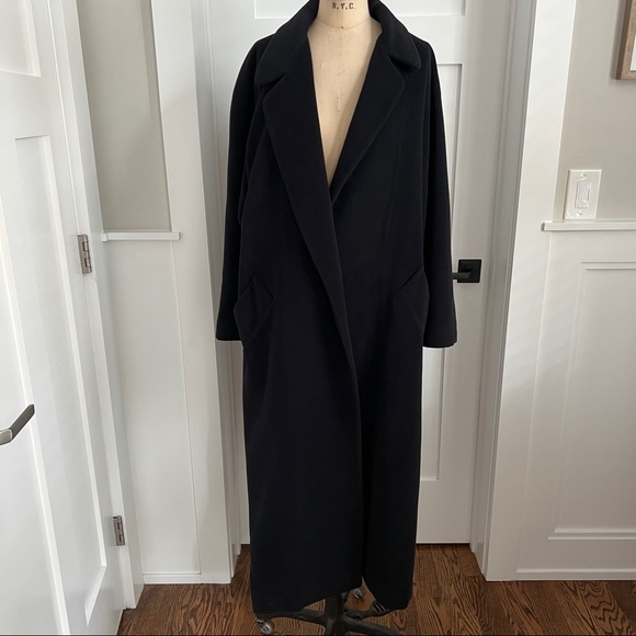 Vintage Christian Dior Loro Piana Angora Wool Black Wrap Coat - Picture 3 of 8